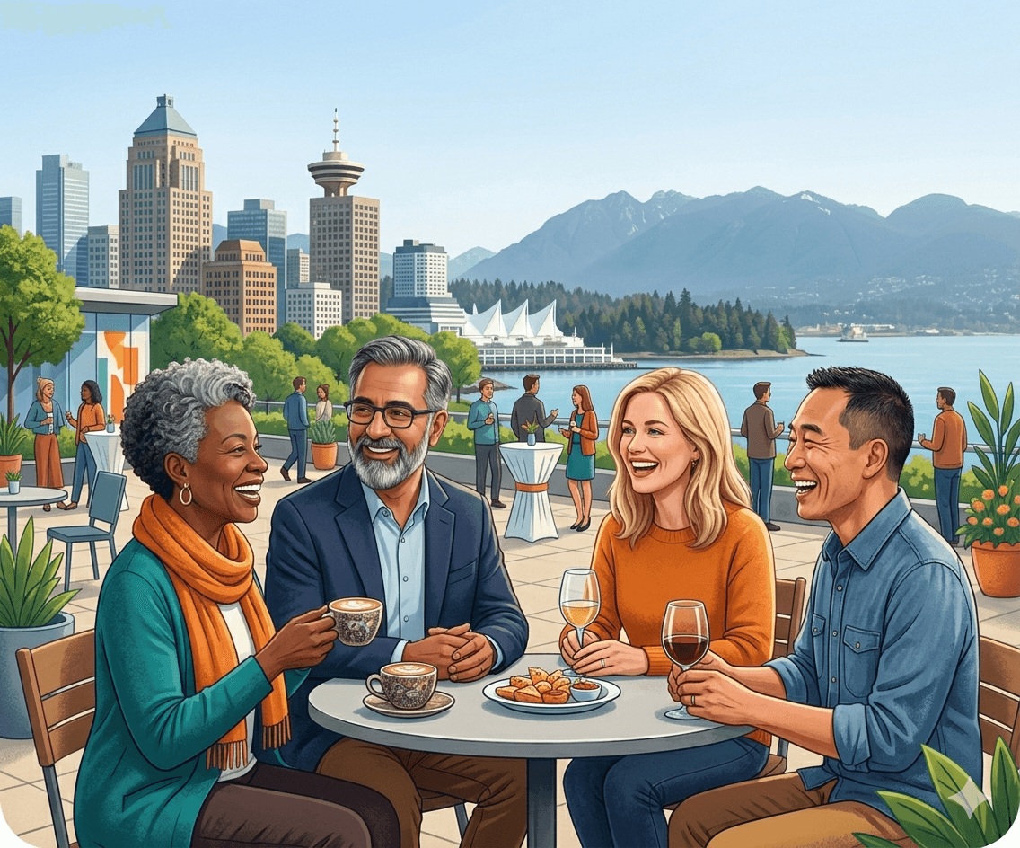 Diverse group of adults enjoying a social event in Vancouver